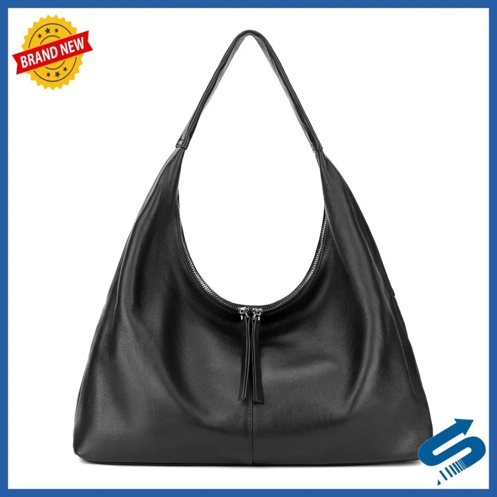 Leather Slouchy Hobo Tote Bag Ultra Soft Lightweight Work Travel Shoulder Purse